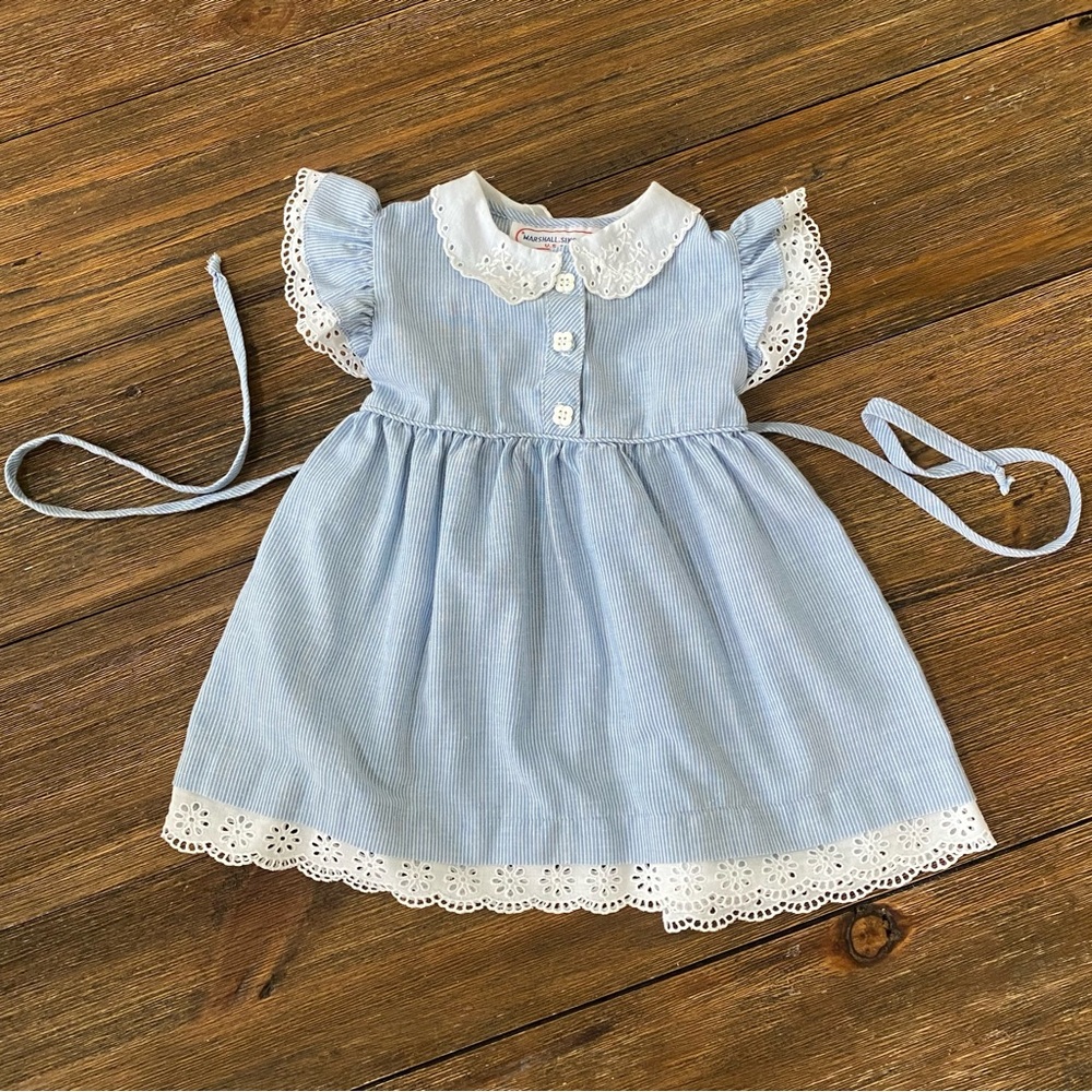 Vintage Marshall Sinclair toddler girls striped eyelet trim dress